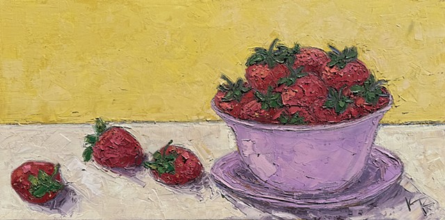 A Bowl of Fresh Strawberries in a still life painting