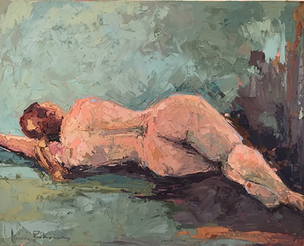 Female figure in oil and Wax, painted a with a knofe