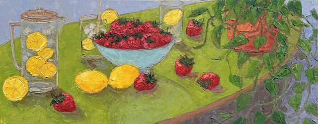 Still Life with Lemonade, Lemons, Strawberries and glasses