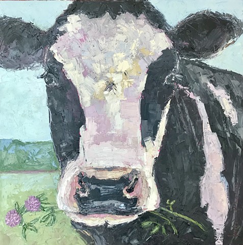 Holstein cow art, original oil painting, palette knife painting