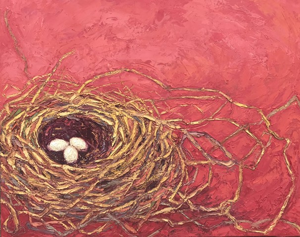Birds nest art, red