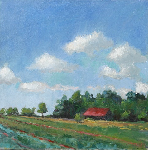 plein air oil painting Butlers Orchard Maryland field landscape by shelley lowenstein
