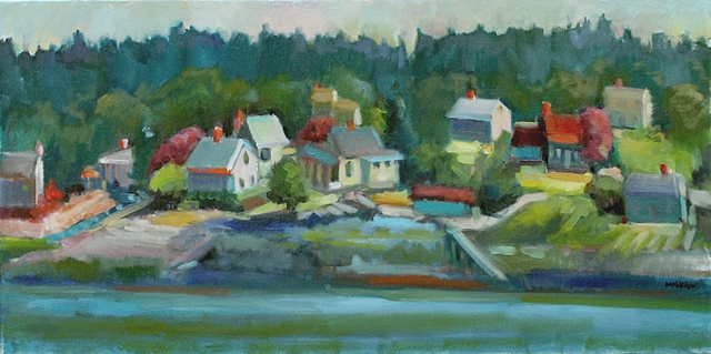 plein air oil painting landscape  maine rockport tenant's harbor ocean town by shelley lowenstein