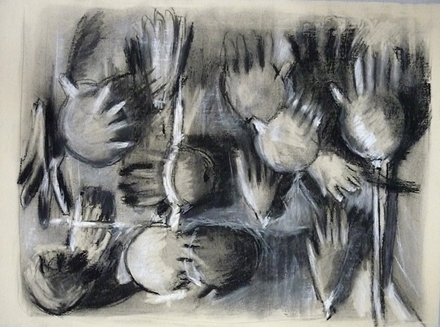 shelley lowenstein abstract realism works on paper latex surgical gloves mixed media
