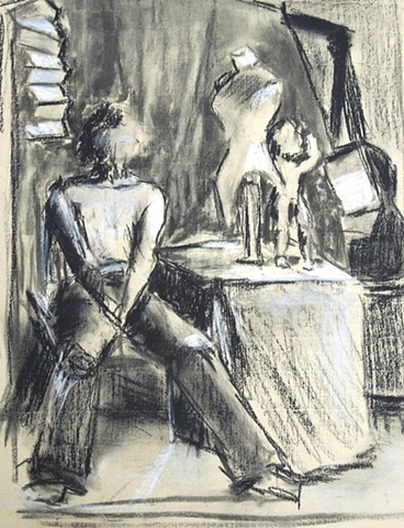 lowenstein drawing boy in room charcoal