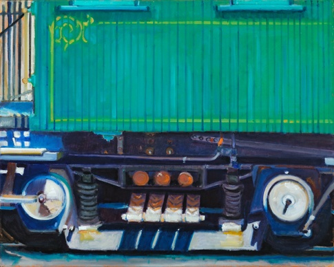 lowenstein oil painting close up of vintage train from new zealand wood and wheels