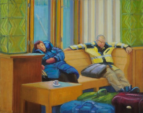 figurative narrative people sleeping train station shelley lowenstein