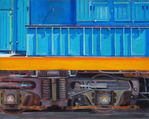 lowenstein oil painting close up of freight train dunedin new zealand box and wheels