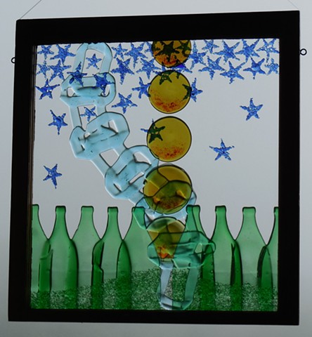 recycled bottle glass in old window