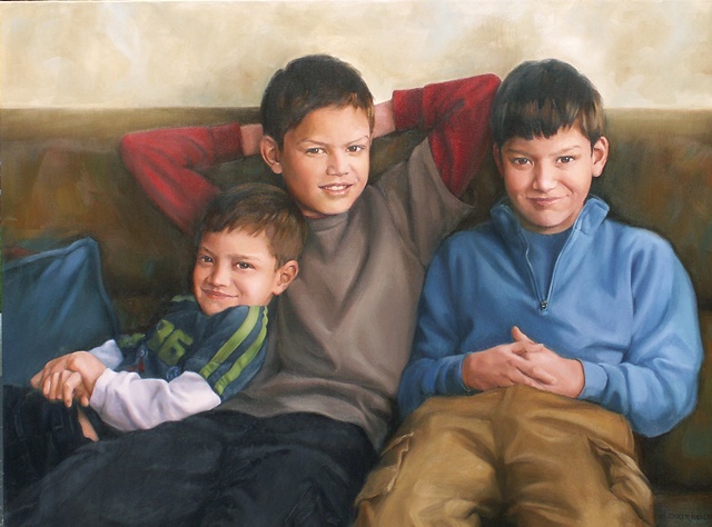Oil Portrait of Three Young Boys by Sally Baker Keller