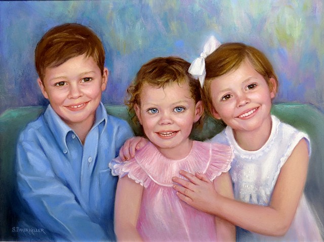 Pastel Portrait of 3 Young Children by Sally Baker Keller