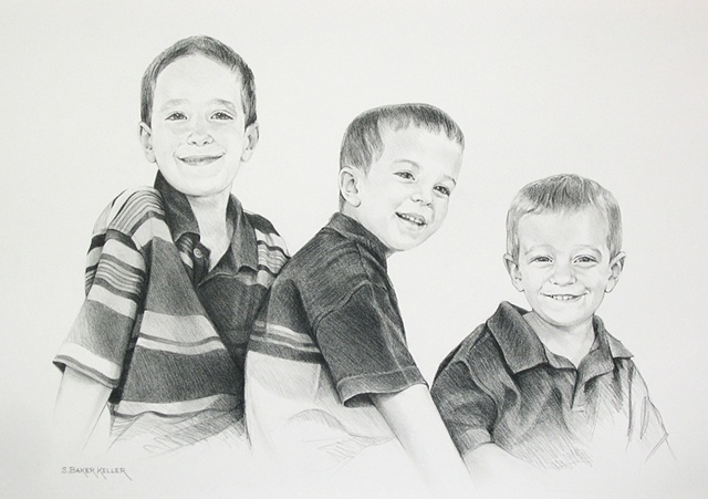 Pencil Portrait of Three Young Boys by Sally Baker Keller
