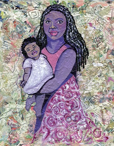 Beautiful African American woman holding a child