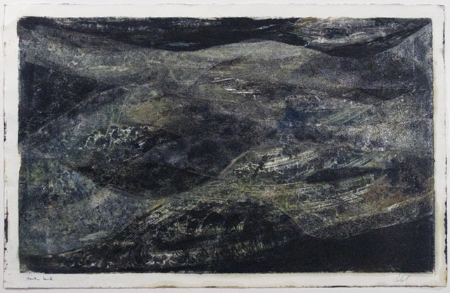 Dark Land, encaustic monotype on Rives lightweight, 13" x 20"