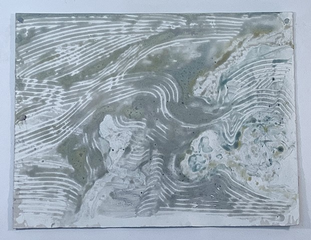 Microcystis Abstraction - monochrome - encaustic monotype on Rives lightweight, 26" x 20"