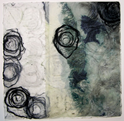 One of series of encaustic monotypes:  aerial abstractions of polar regions
