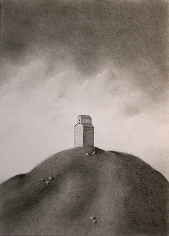 Charcoal landscape drawing on paper by Karen S. Purdy