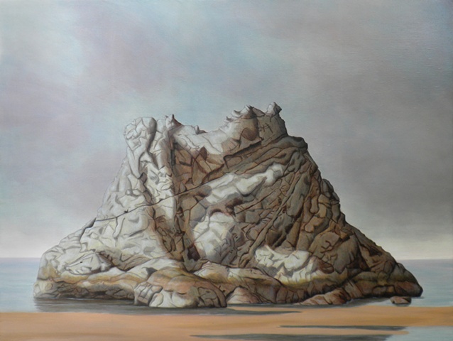 oil and acrylic painting on linen of rock still life by female artist Karen S. Purdy