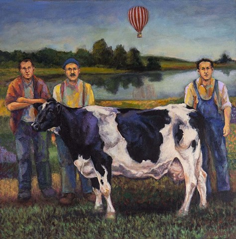 Three Men, a Cow, and an Air Balloon