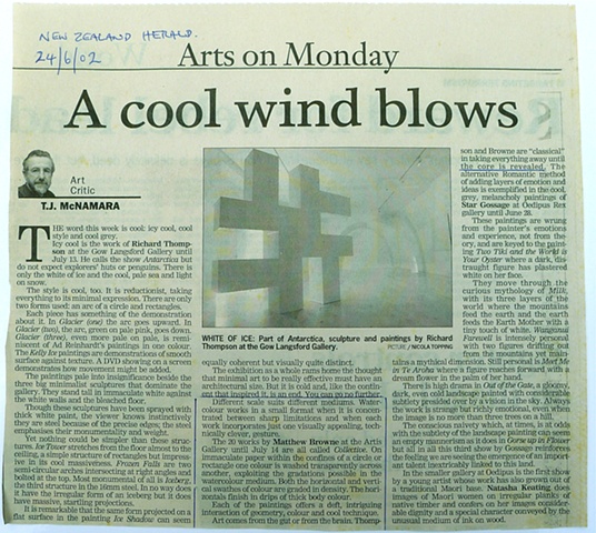 'A Cool Wind Blows'


TJ McNamara - New Zealand Herald - Arts -  Review of 'Collective'- 
Artis Gallery - 21/06/2004 
______________________________    
