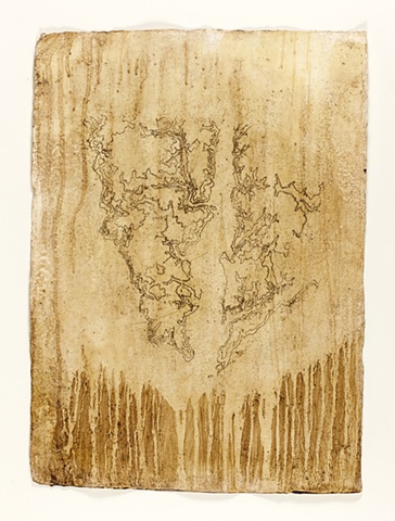 Erwarton Bay mud and beeswax on handmade paper with the topographical details of an Ordnance Survey map scale 1:50,000 