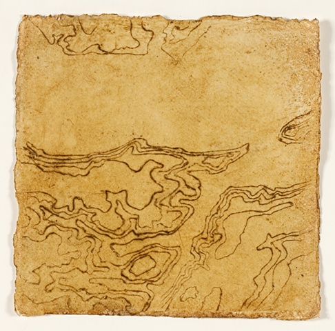Topographical detail of map of the Stour in beeswax and mud on handmade paper