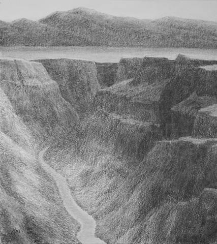 Katherine Meyer charcoal drawing desert New Mexico gorge mountains