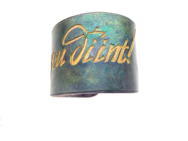 pierced brass on copper cuff, patina
