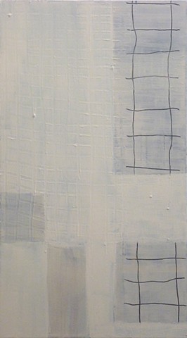 white acrylic painting of grids on canvas by Jay Hendrick
