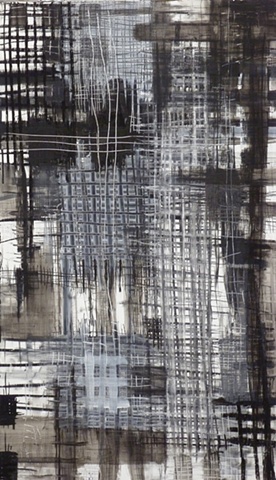 charcoal and acrylic painting of grids on wood by Jay Hendrick