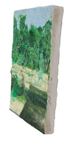 3/4 VIEW*
"The Studio Is Never Too Far Away (Tree Landscape)"
acrylic and casein on plaster cast ("Woman's Face, Abby)
20 x 16 inches