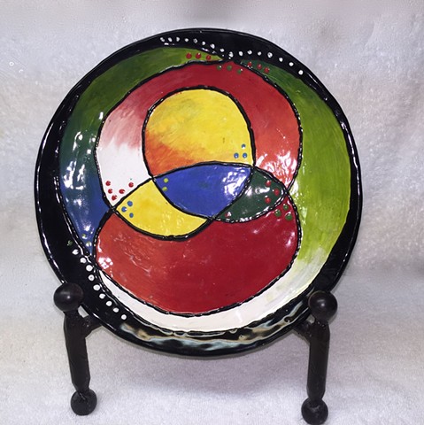 Whimsical bright colored hand made plate