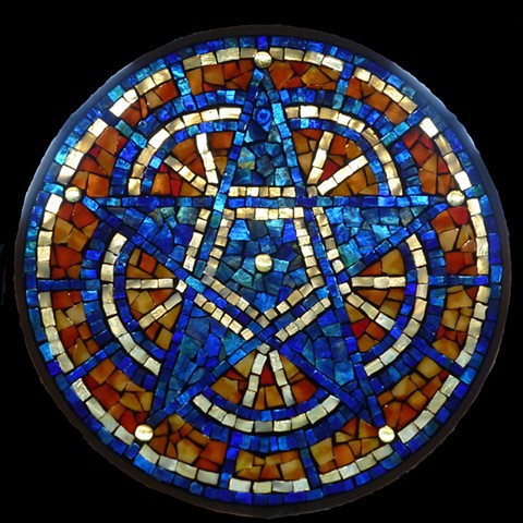 Stained Glass Mosaic Mandala Blue Star by David Chidgey