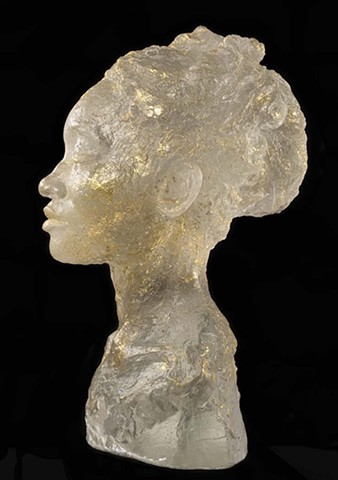 Portrait sculpture cast glass and gold leaf of dancer