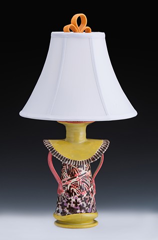 African Lady series lamp persimmon and citron with brown accents