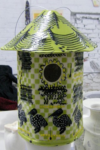 lime black and white birdhouse