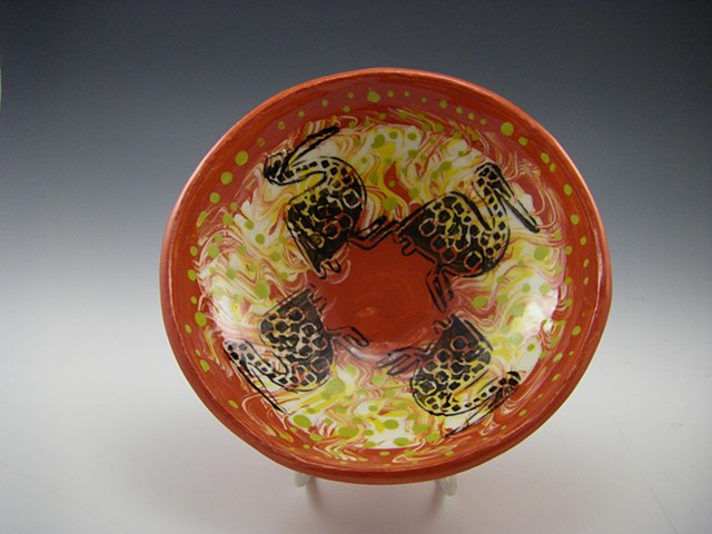 african bird bowl red, yellow and black
