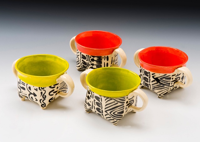 Af tex soup bowls with handles red and lime