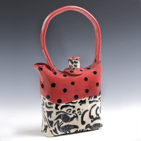 HB Red African textile design teapot