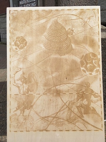 laser etched Birch woodblock 2020