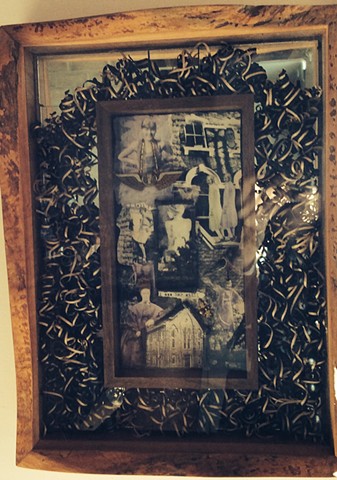 Live edge wooden frame with themed collage