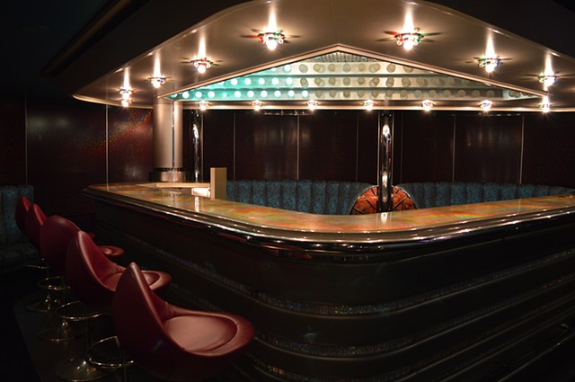 photograph of bar night futuristic retro cruise ship interior design by Robyn LeRoy-Evans