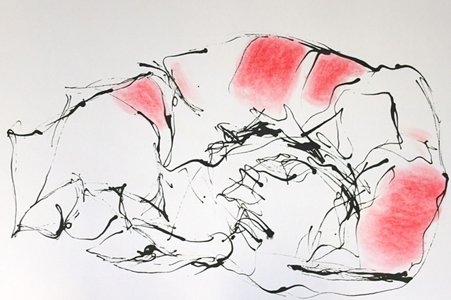 ink red pastel drawing on paper by Robyn LeRoy-Evans