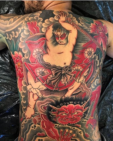 Japanese back piece tattoo colour strange world tattoo calgary tattoo artist's canada alberta 