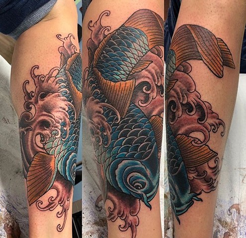 Illustrative blue carp fish tattoo Strange World Tattoo Calgary 
