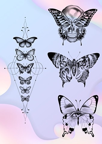 Flash tattoo butterflies dainty girly feminine fineline linework minimal strange world tattoo Calgary alberta Canada