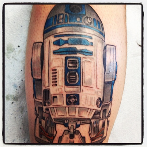 Star Wars tattoo of R2D2 by artist Brett Schwindt of Strange World Tattoo in Calgary, Canada
