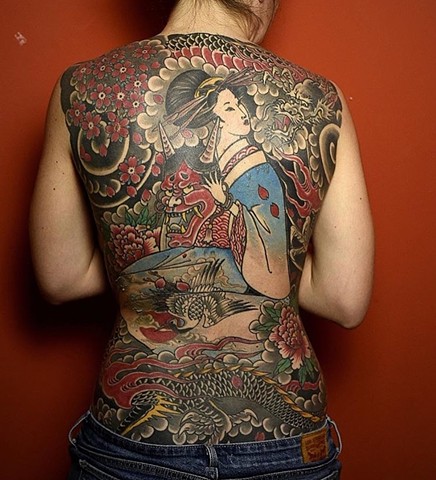 Japanese back piece tattoo colour strange world tattoo calgary tattoo artist's canada alberta 