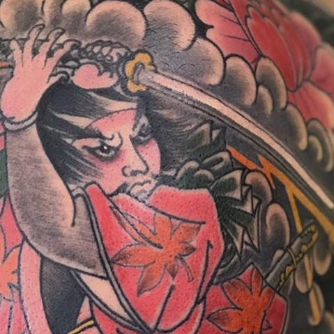 Japanese warrior tattoo Strange World Tattoo Calgary Alberta Canada tattoo artist's 