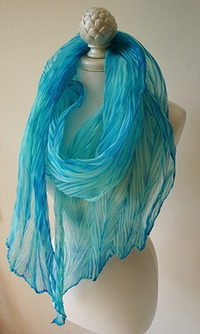 Shibori dyed Silk Scarf in shades of turquoise